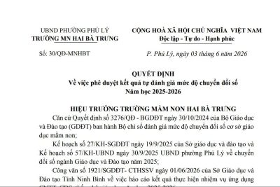 Quyết định về việc phê duyệt kết quả tự đánh giá mức độ chuyển đổi số Năm học 2025-2026