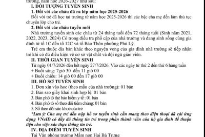 THÔNG BÁO Tuyển sinh vào trường Mầm non Hai Bà Trưng, năm học 2026-2027