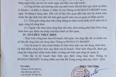 Kế hoạch thực hiện công khai theo thông tư 09/2024/TT-BGDĐT năm học 2025-2026